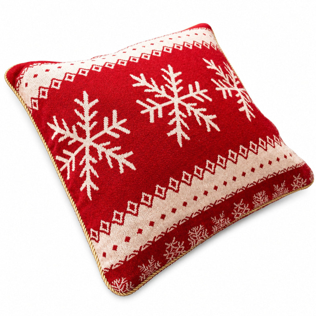 Set of 2 White Snowflakes on Red Christmas Throw Cushion Pillow Covers