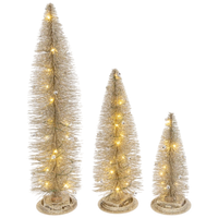 Lighted Holiday Bottle Brush Trees - Gold Set of 3