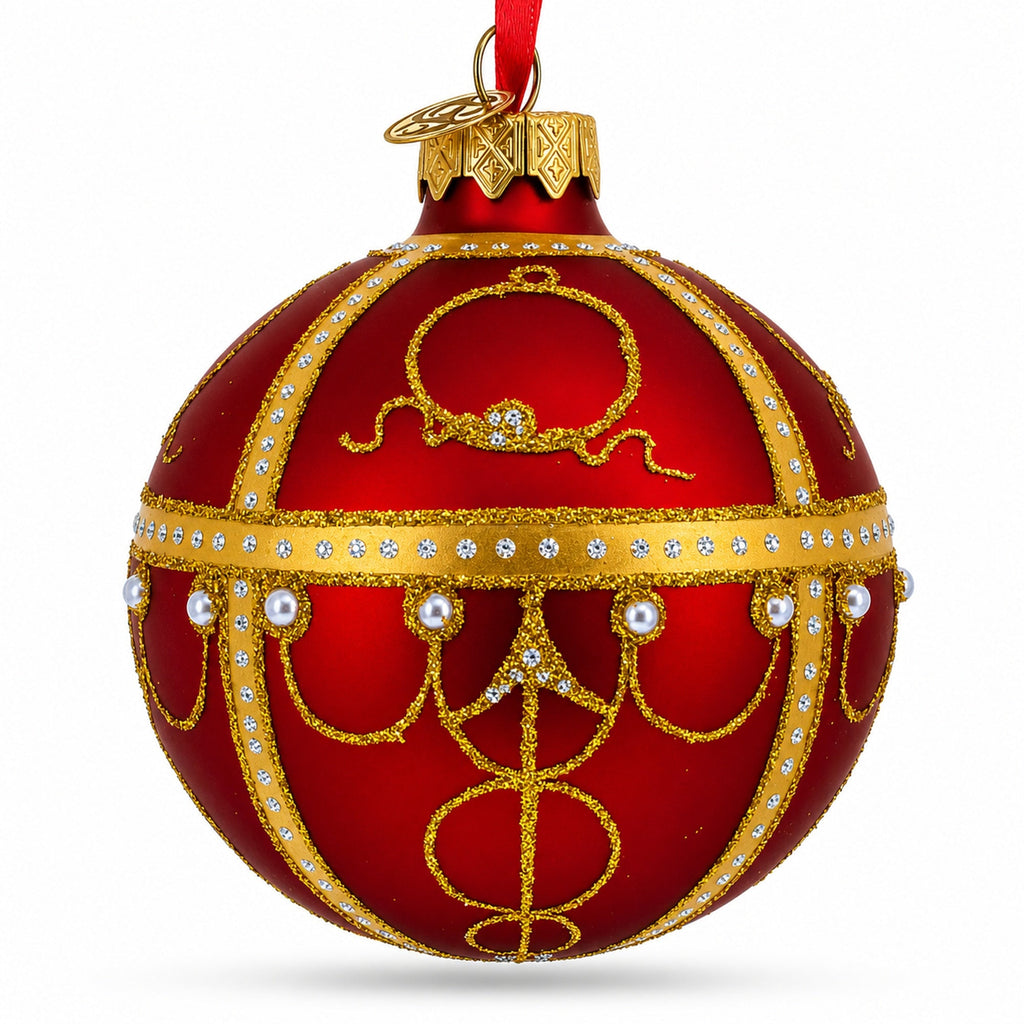 1895 Rosebud Royal Red Glass Ball Christmas Ornament 3.25 Inches