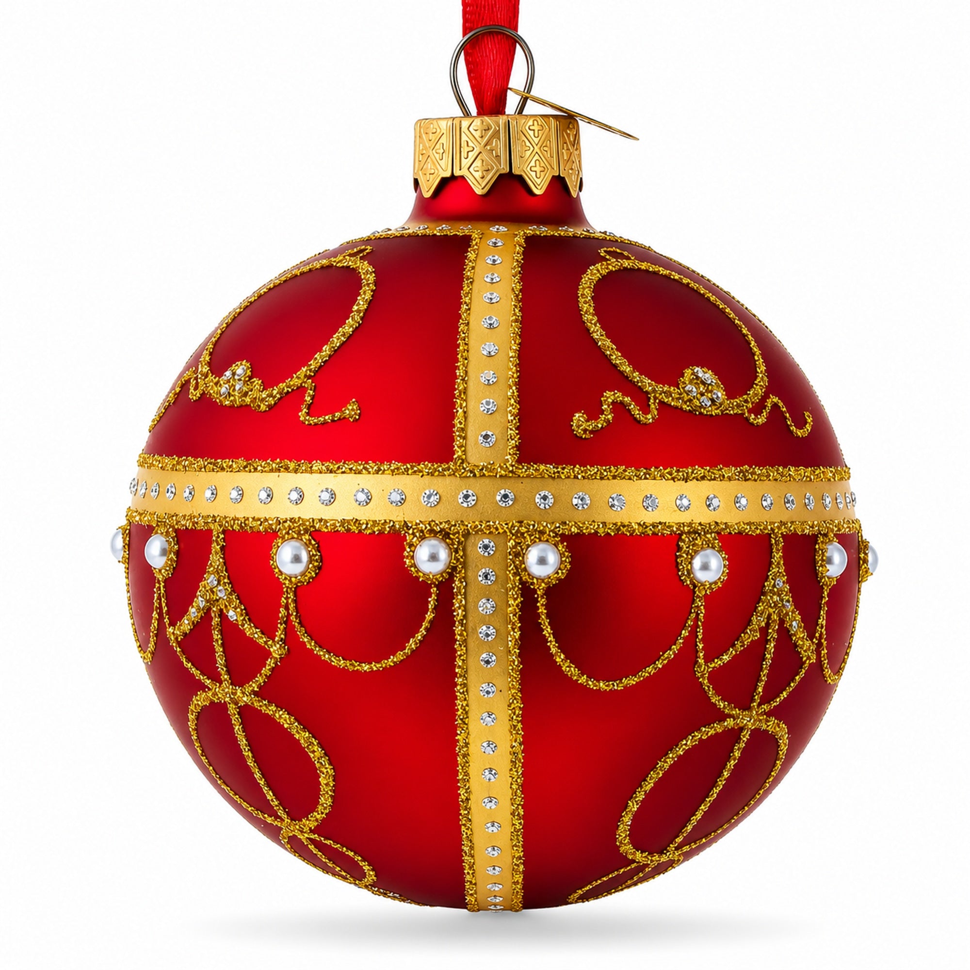 1895 Rosebud Royal Red Glass Ball Christmas Ornament 3.25 Inches