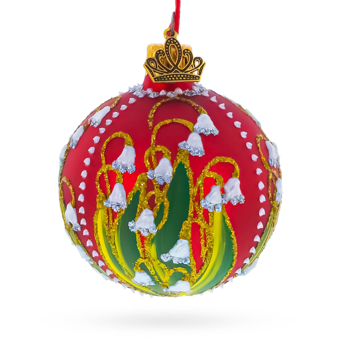 1898 Lilies of the Valley Royal Glass Ball Christmas Ornament 2.4 Inches