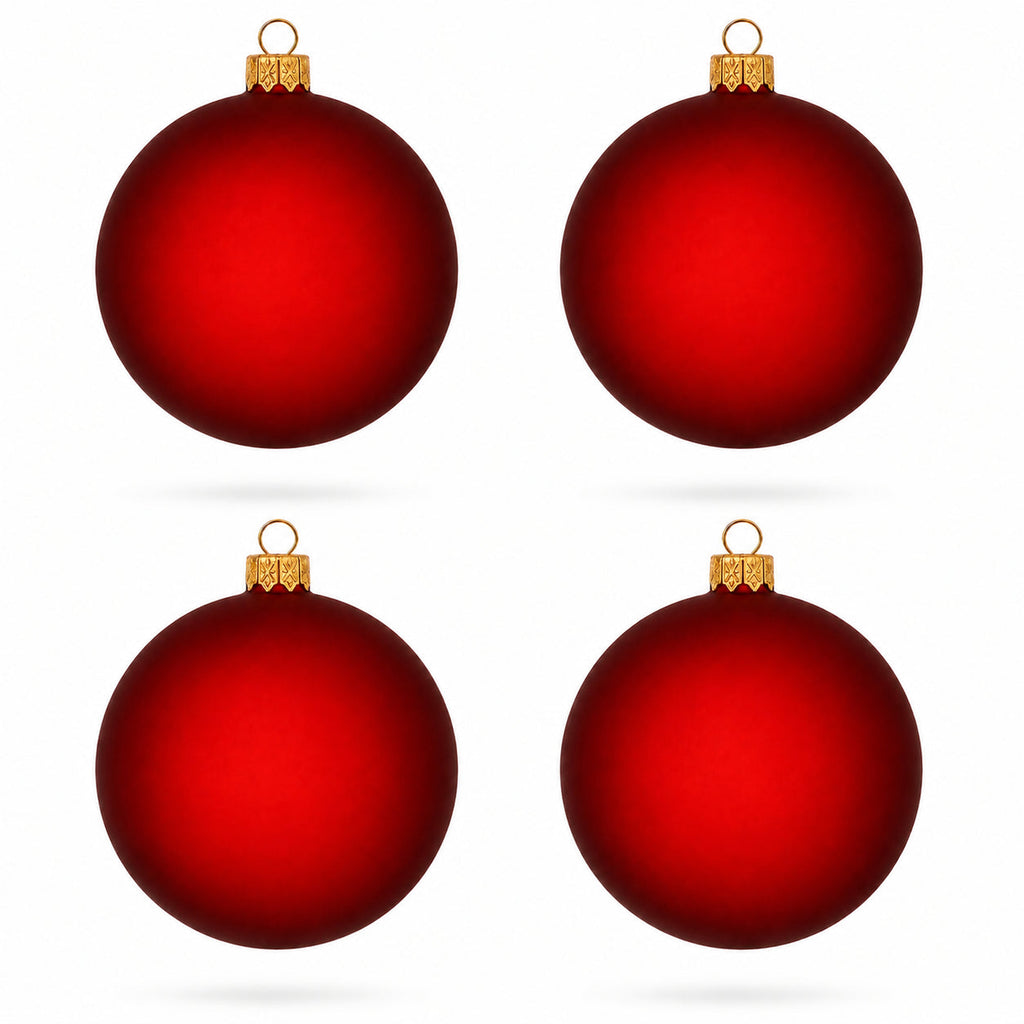 Set of 4 Translucent Red Glass Ball Christmas Ornaments 4 Inches