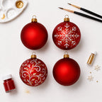Set of 4 Translucent Red Glass Ball Christmas Ornaments 4 Inches