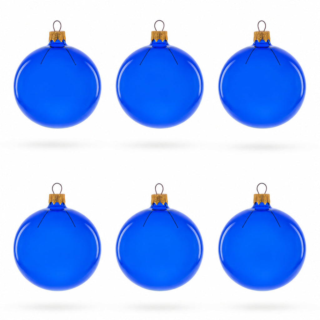 Set of 6 Translucent Glossy Blue Glass Ball Christmas Ornaments 3.25 Inches