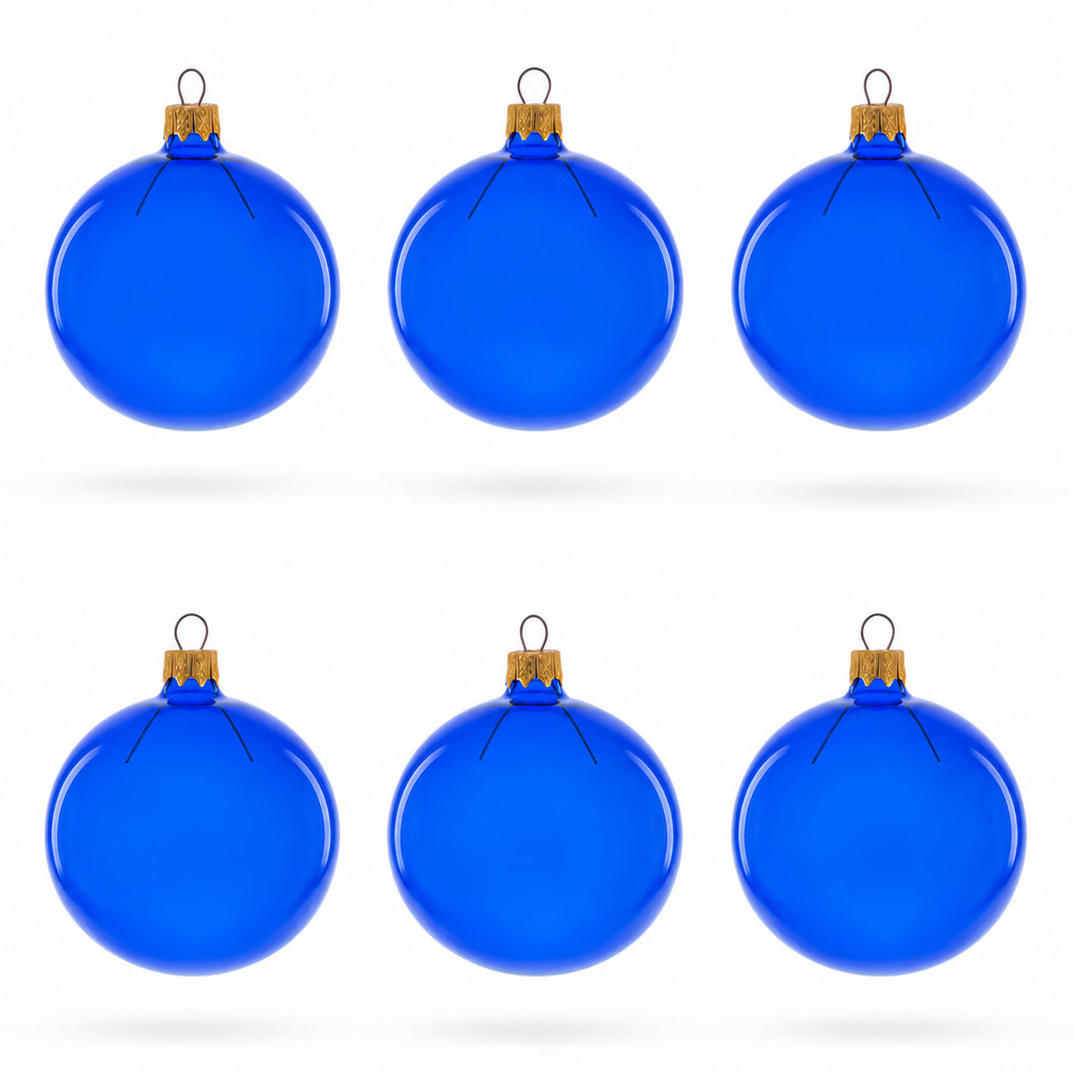 Set of 6 Translucent Glossy Blue Glass Ball Christmas Ornaments 3.25 Inches