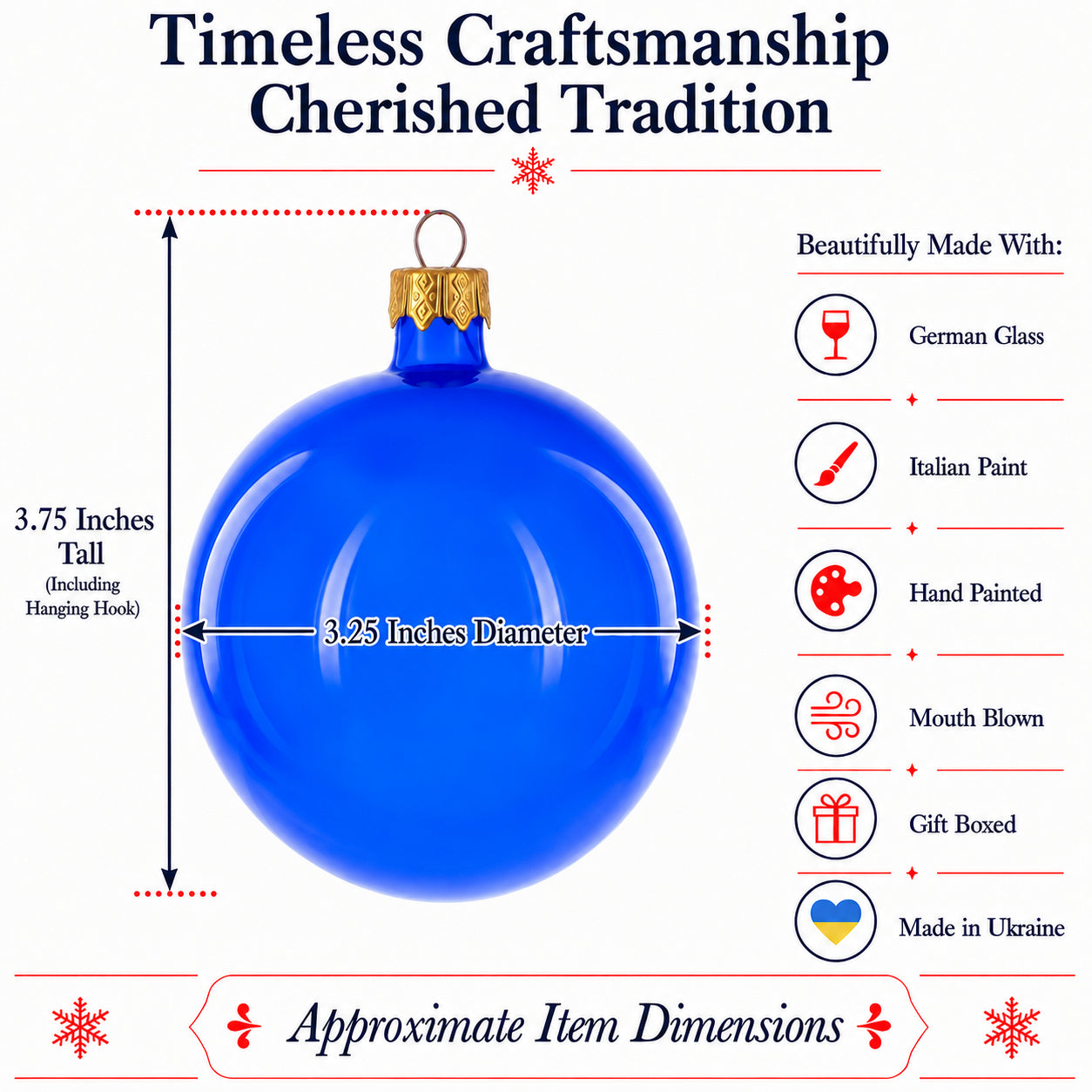 Set of 6 Translucent Glossy Blue Glass Ball Christmas Ornaments 3.25 Inches