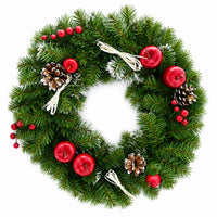 Ukrainian Christmas Wreath w. Frosted Straw Bows, Apples & Pine Cones 16 Inches