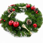 Ukrainian Christmas Wreath w. Frosted Straw Bows, Apples & Pine Cones 16 Inches