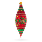 Red and Green Glitter Jeweled Elongated Pointed Teardrop Finial Glass Christmas Ornament